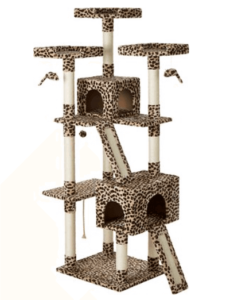 Tall cat tree in cheetah print